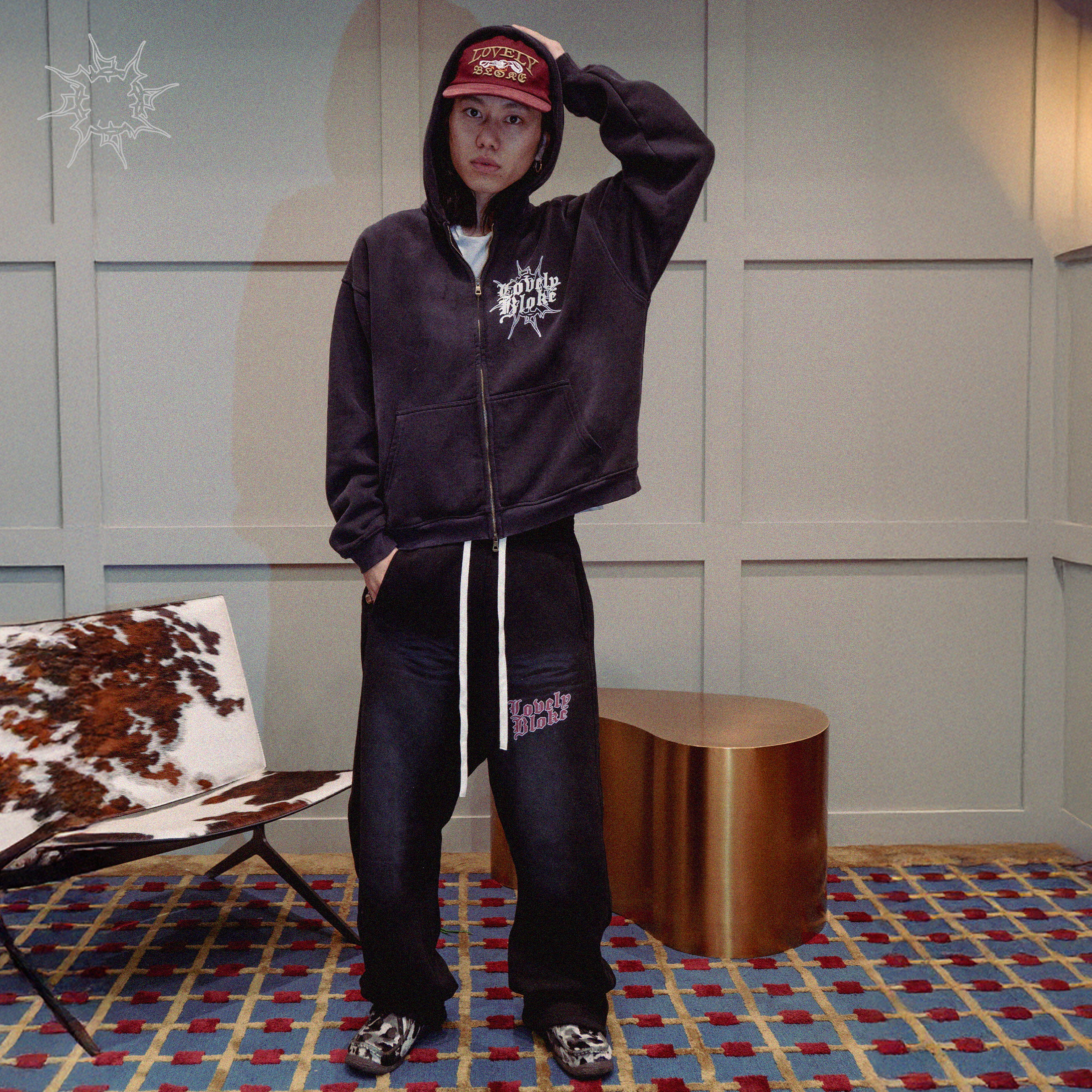 Boxy Two-Way Zip Hoodie in Sunfaded Black | Lovely Bloke London