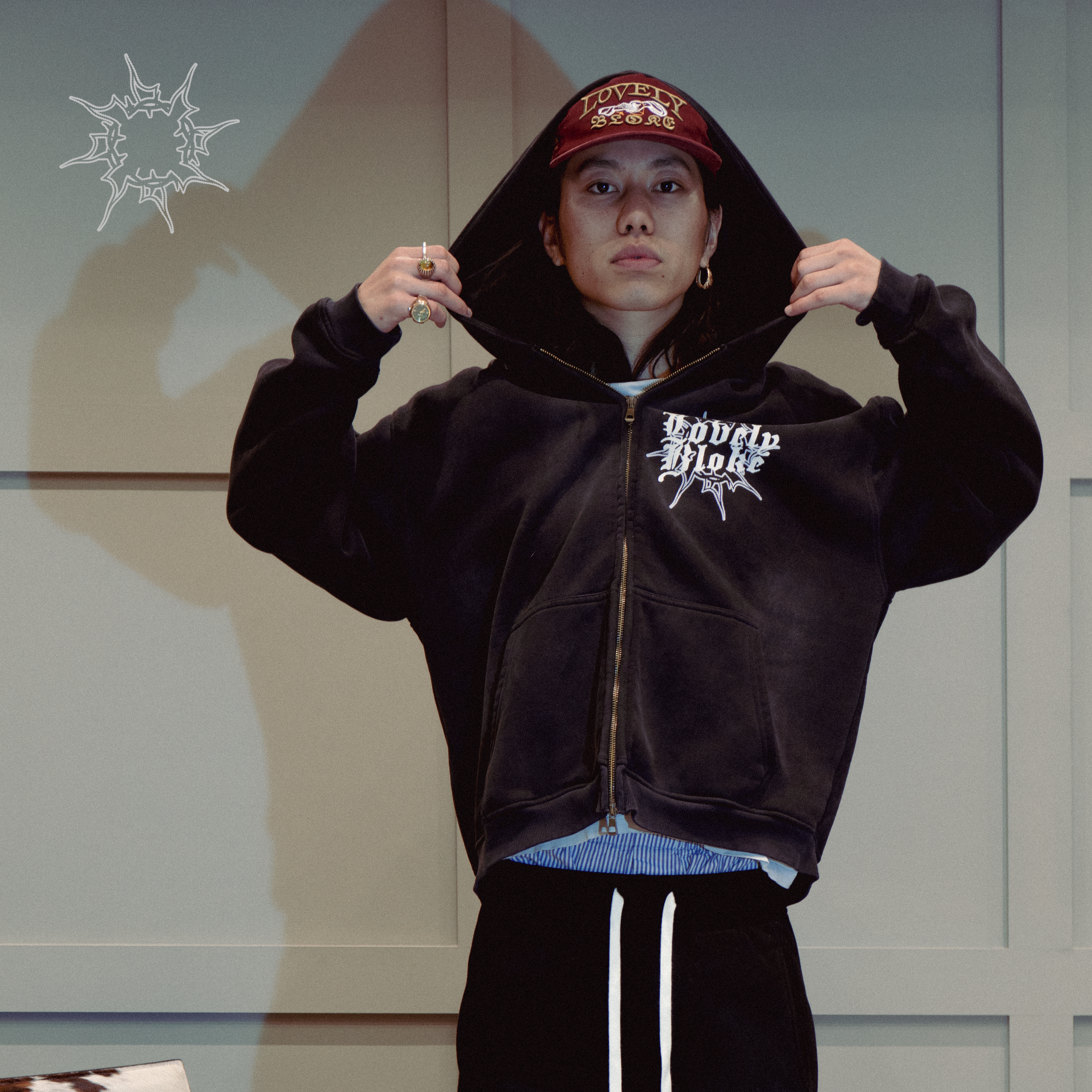 Boxy Two-Way Zip Hoodie in Sunfaded Black | Lovely Bloke London